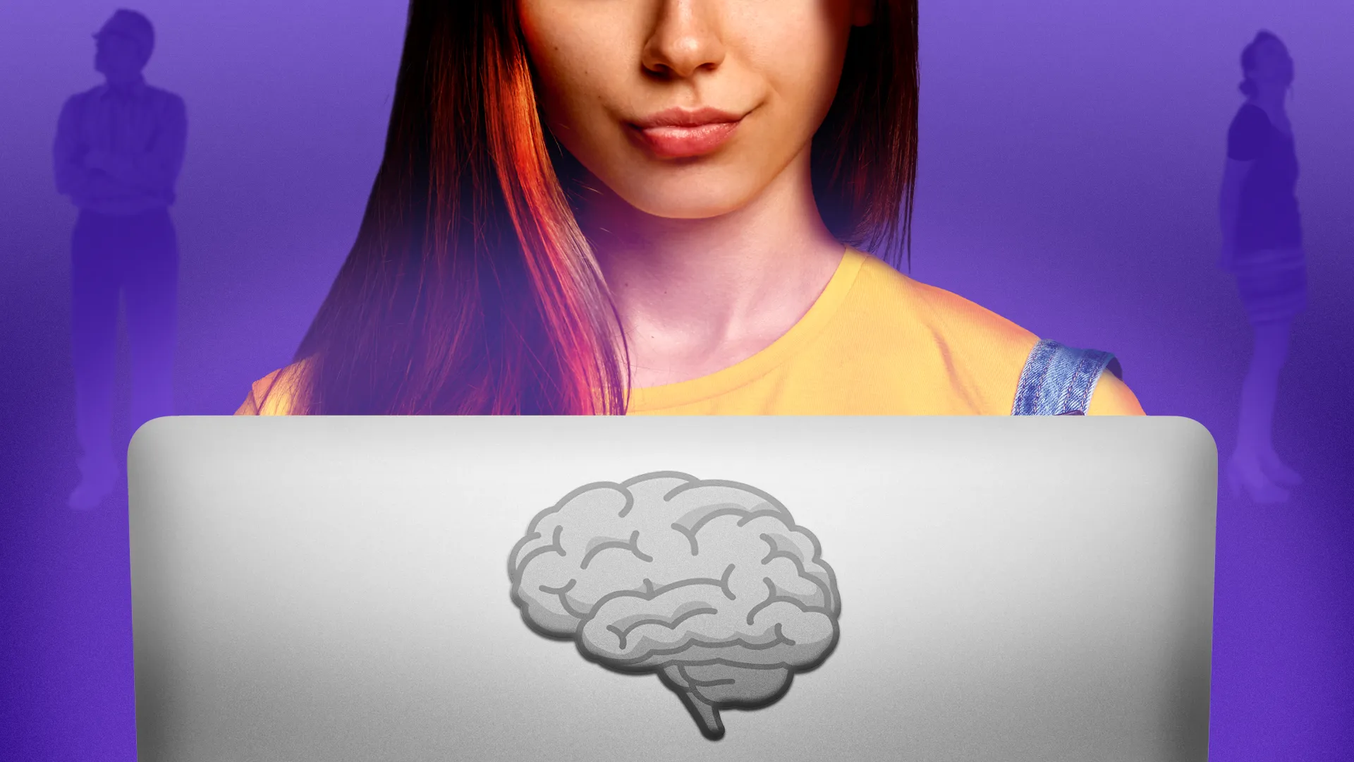 Woman on a laptop with a brain on it