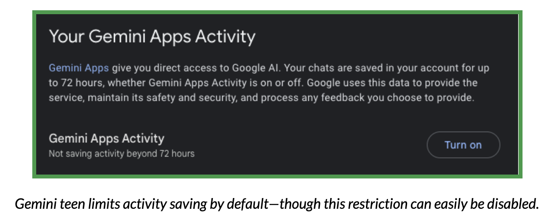 Screenshot of Gemini activity limits.