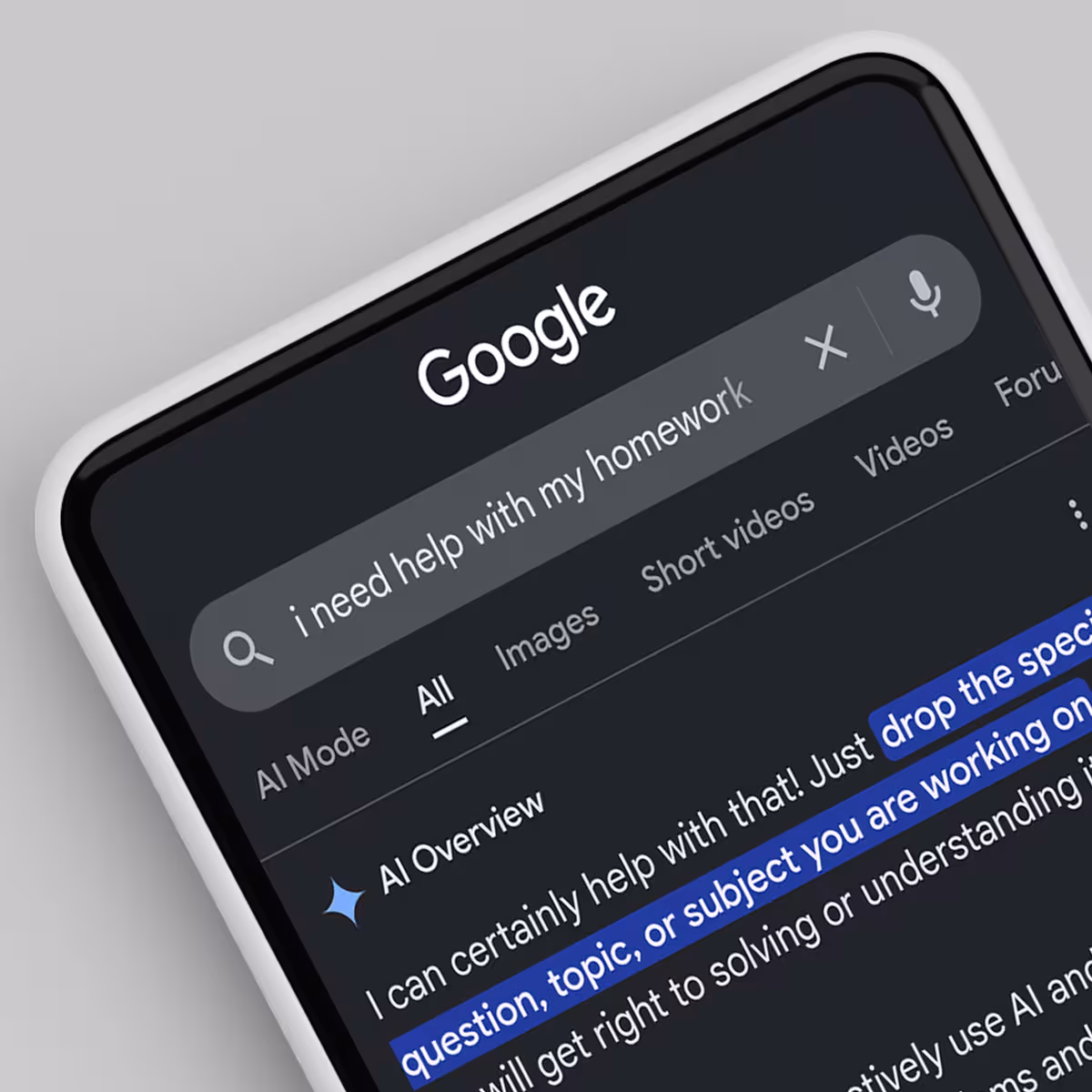 Smartphone with Google AI on screen